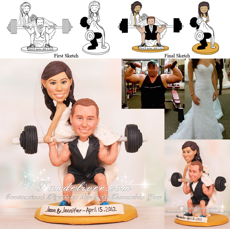 Work Out Theme Barbell Powerlifting Wedding Cake Toppers
